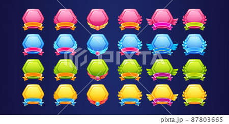 Set of glossy award badges, ranking game level Set of glossy award badges, ranking game level 87803665