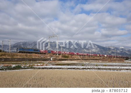 比良山麓 湖西線小野 - 和邇駅を行く 下り長大貨物列車 比良山麓 湖西線小野 - 和邇駅を行く 下り長大貨物列車 87803712