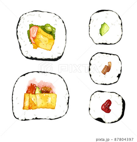 手描き水彩の太巻と細巻イラストセット・正面 手描き水彩の太巻と細巻イラストセット・正面 87804397