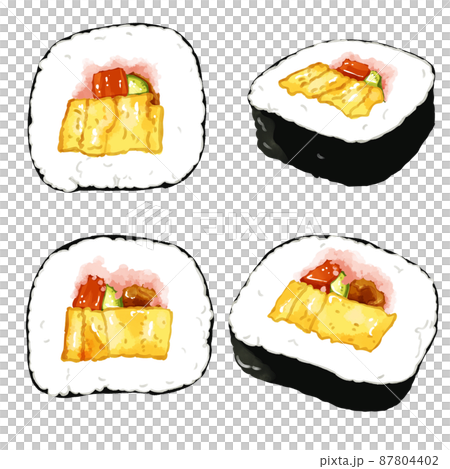 Hand-painted watercolor five-eyed thick roll illustration set Hand-painted watercolor five-eyed thick roll illustration set 87804402