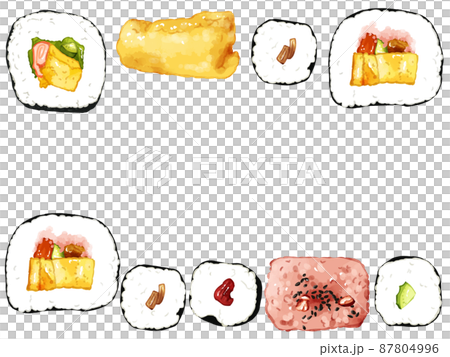 手描き水彩の太巻・細巻・おいなり・赤飯イラスト長方形フレーム・上下 87804996