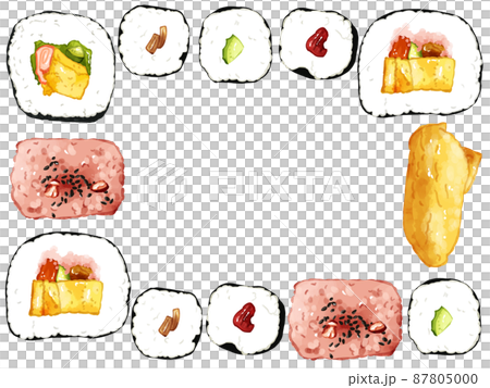 手描き水彩の太巻・細巻・おいなり・赤飯イラスト長方形フレーム・囲み 手描き水彩の太巻・細巻・おいなり・赤飯イラスト長方形フレーム・囲み 87805000