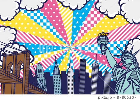 ポップアート風のニューヨークの街並み背景イラストのイラスト素材