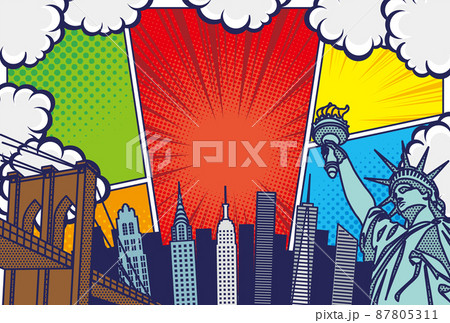 ポップアート風のニューヨークの街並み背景イラスト ポップアート風のニューヨークの街並み背景イラスト 87805311