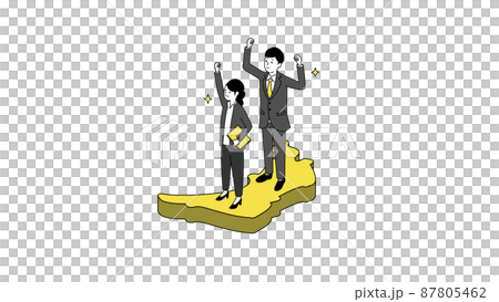 大阪府の地図の上に立つ笑顔のビジネスパーソン、3Dイラスト、ベクターイラストレーション 87805462
