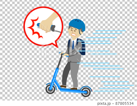 一名上班族登上電動踢腳板且剎車不起作用的插圖圖像 87805534