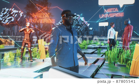 Black man exploring meta universe Black man exploring meta universe 87805541