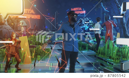 Black man exploring meta universe 87805542