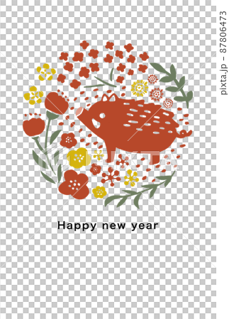 2031年　亥年　年賀状テンプレート 87806473
