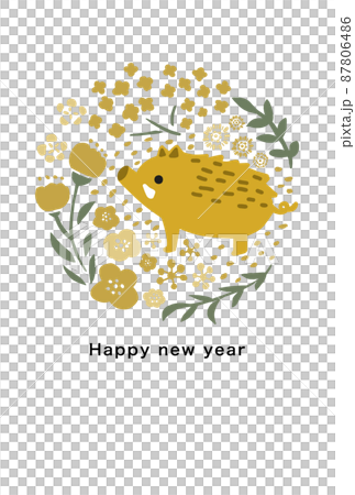 2031年　亥年　年賀状テンプレート 87806486