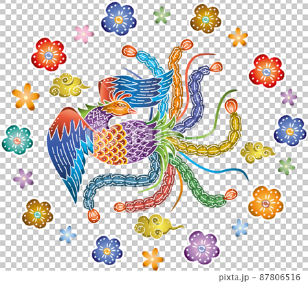 沖縄の伝統工芸琉球紅型の鳳凰デザイン 87806516