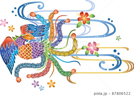 沖縄の伝統工芸琉球紅型の鳳凰デザイン 沖縄の伝統工芸琉球紅型の鳳凰デザイン 87806522