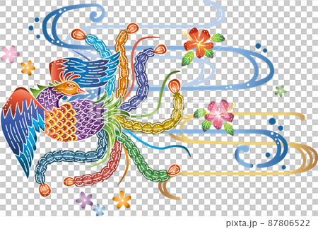 沖縄の伝統工芸琉球紅型の鳳凰デザイン 沖縄の伝統工芸琉球紅型の鳳凰デザイン 87806522