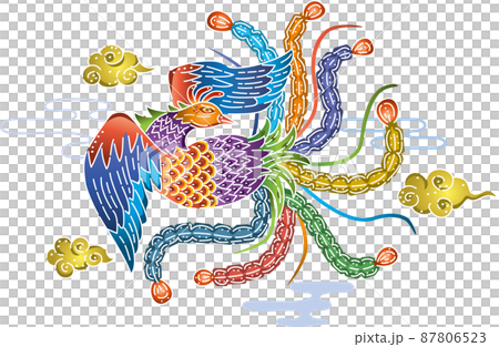 沖縄の伝統工芸琉球紅型の鳳凰デザインのイラスト素材 [87806523] - PIXTA