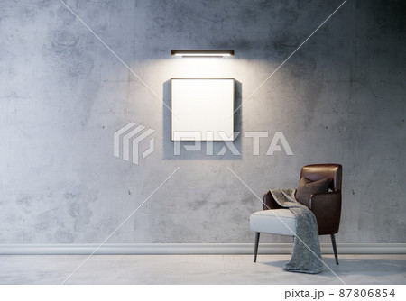 mock up poster frame in living room with loft wall and chair, interior design mock up poster frame in living room with loft wall and chair, interior design 87806854
