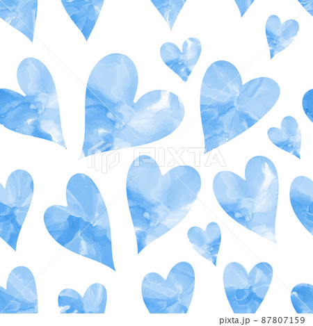 Seamless texture with blue watercolor hearts 87807159