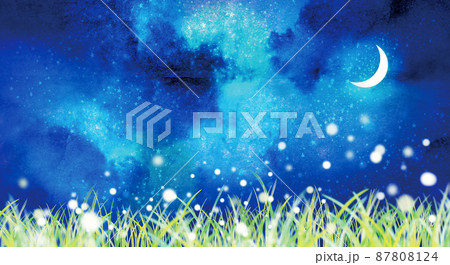 月夜に輝く蛍　背景素材 87808124