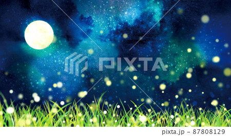 月夜に輝く蛍　背景素材 87808129