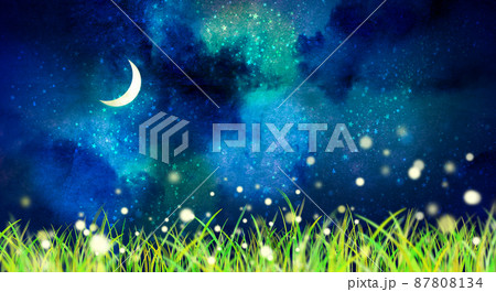 月夜に輝く蛍　背景素材 87808134