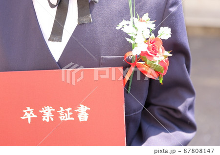 卒業証書を持つ中学生 87808147