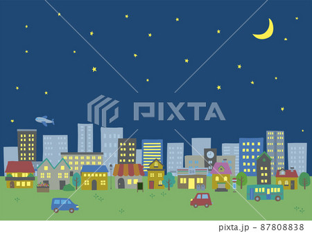 夜の静かな街並みイラスト 87808838