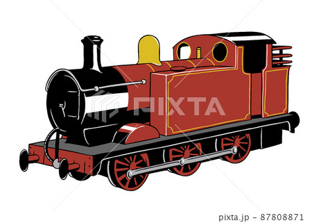 イギリス 蒸気機関車 赤 イラストのイラスト素材
