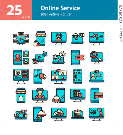 Online Service filled outline icon set. Vector and Illustration. Online Service filled outline icon set. Vector and Illustration. 87809879