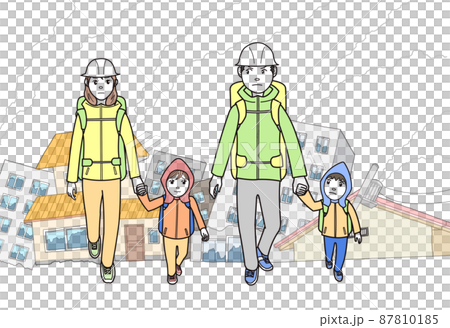 Family evacuating due to an earthquake Family evacuating due to an earthquake 87810185