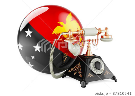 Phone with Papuan New Guinean flag. Communication services in Papua New Guinea, concept. 3D rendering Phone with Papuan New Guinean flag. Communication services in Papua New Guinea, concept. 3D rendering 87810541