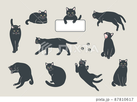 黒猫のイラストセット 87810617