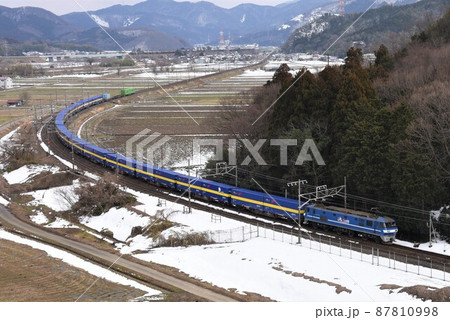東海道本線　米原　下り列車俯瞰撮影名所　岩脇山から望む　ブロックトレイン 87810998