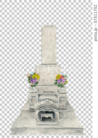 無刻字墓佛花墓碑【手繪水彩】 白色背景 透明背景 可複制空間 87811702