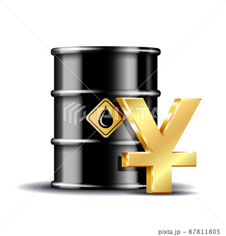 Oil barrel and gold yuan currency sign isolated on white 87811805