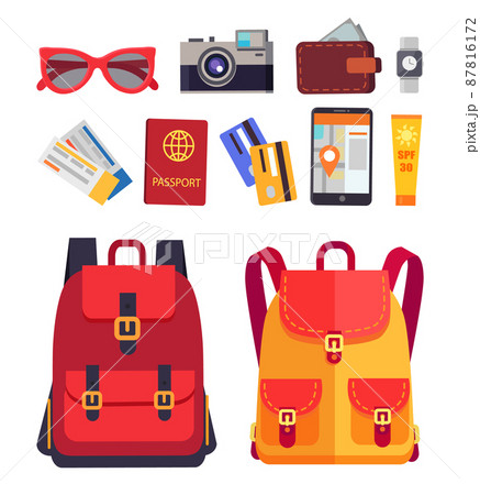 Backpacks Collection Journey Vector Illustration Backpacks Collection Journey Vector Illustration 87816172