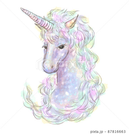 虹色のユニコーンの水彩画イラストのイラスト素材 [87816663] - PIXTA