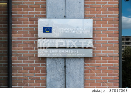 Brussels- Belgium - Facade and sign of the Office for Administration and Payment of Individual Entitlements 87817063
