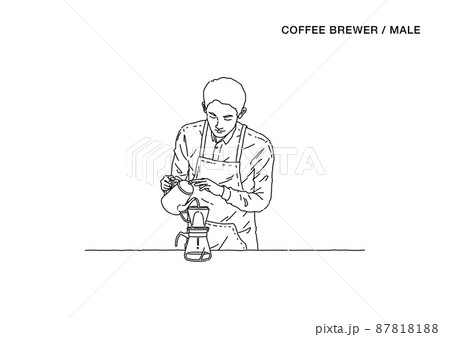 コーヒーを淹れる男性のイラスト（線） 87818188