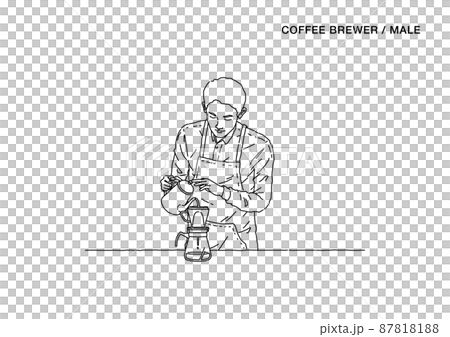 コーヒーを淹れる男性のイラスト（線） 87818188