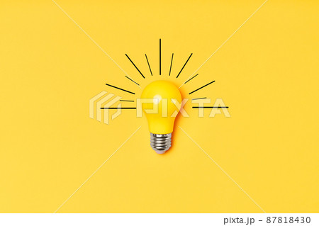 Concept creative idea with lightbulb on yellow background Concept creative idea with lightbulb on yellow background 87818430