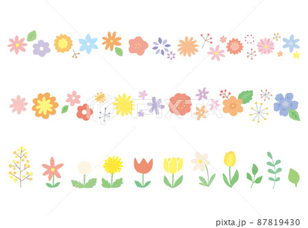 手描きの花のパステルカラー飾り罫セット 87819430