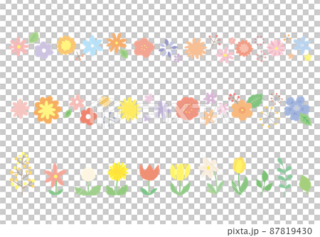 手描きの花のパステルカラー飾り罫セット 87819430