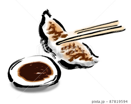 餃子を箸で掴んでいる手描き和風イラスト 87819594