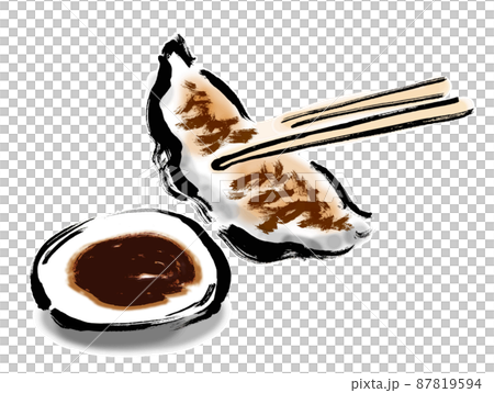餃子を箸で掴んでいる手描き和風イラスト 87819594