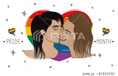 Happy lesbian couple kissing each other LGBT Pride Vector 87820787