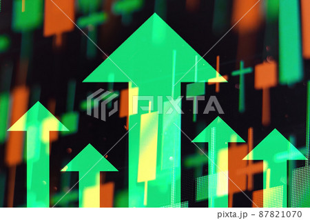 Increasing green arrows showing improvements in the economy or growth of stocks on the stock exchange. Increasing green arrows showing improvements in the economy or growth of stocks on the stock exchange. 87821070