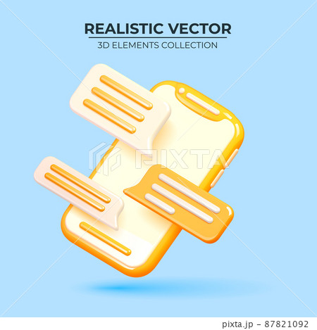 Smartphone with speech bubbles Icons. Realistic 3d object. 87821092