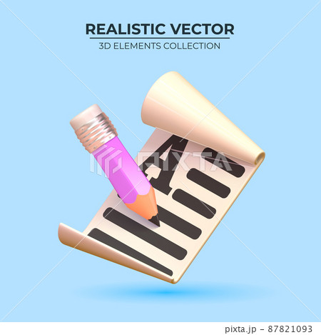 3D Pencil with paper icon - Contract concept. 3D Pencil with paper icon - Contract concept. 87821093