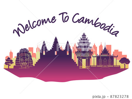 cambodia famous landmark silhouette style with text inside 87823278