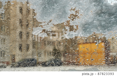 view from the car through the melting windshield 87823393