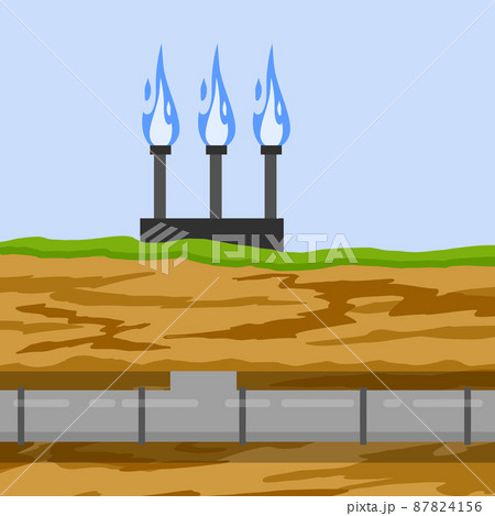 Gas pipeline and equipment. Gasmain with blue fire. Industrial transportation 87824156